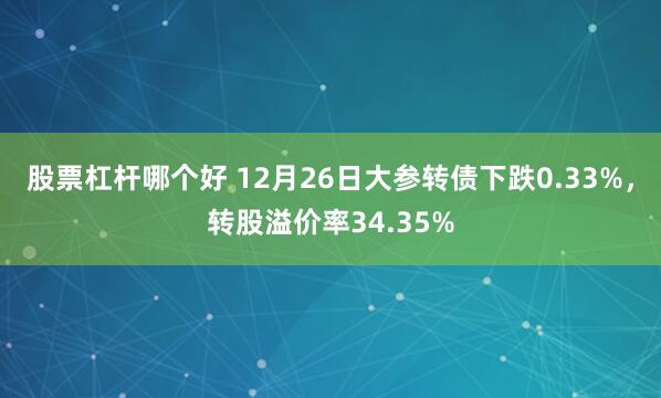 股票杠杆哪个好 12月26日大参转债下跌0.33%，转股溢价率34.35%