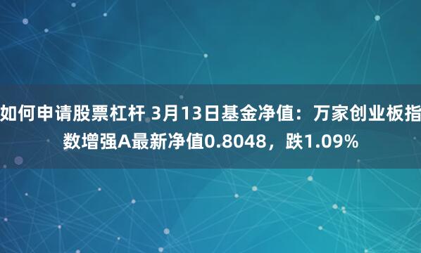 如何申请股票杠杆 3月13日基金净值：万家创业板指数增强A最新净值0.8048，跌1.09%