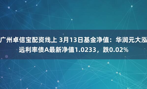 广州卓信宝配资线上 3月13日基金净值：华润元大泓远利率债A最新净值1.0233，跌0.02%